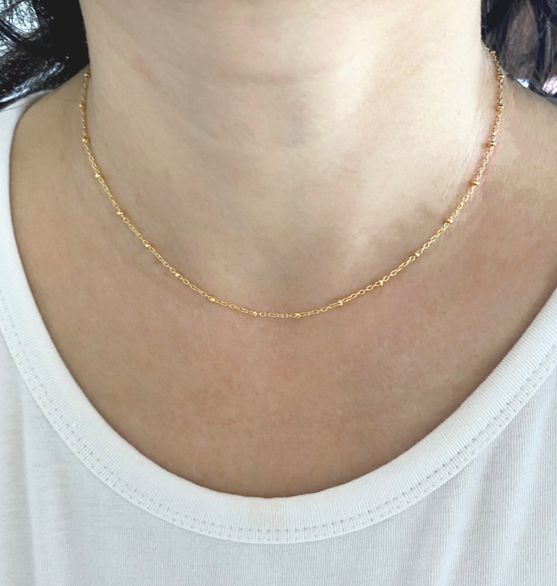 Gold Filled Satellite Necklace or Bracelet, Layering Dotted Chain Choker Necklace, Everyday Minimalist Bracelet for Bridesmaid image 4