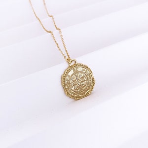 Medallion Cross Necklace Gold Filled, Gold Coin Necklace for Women image 4