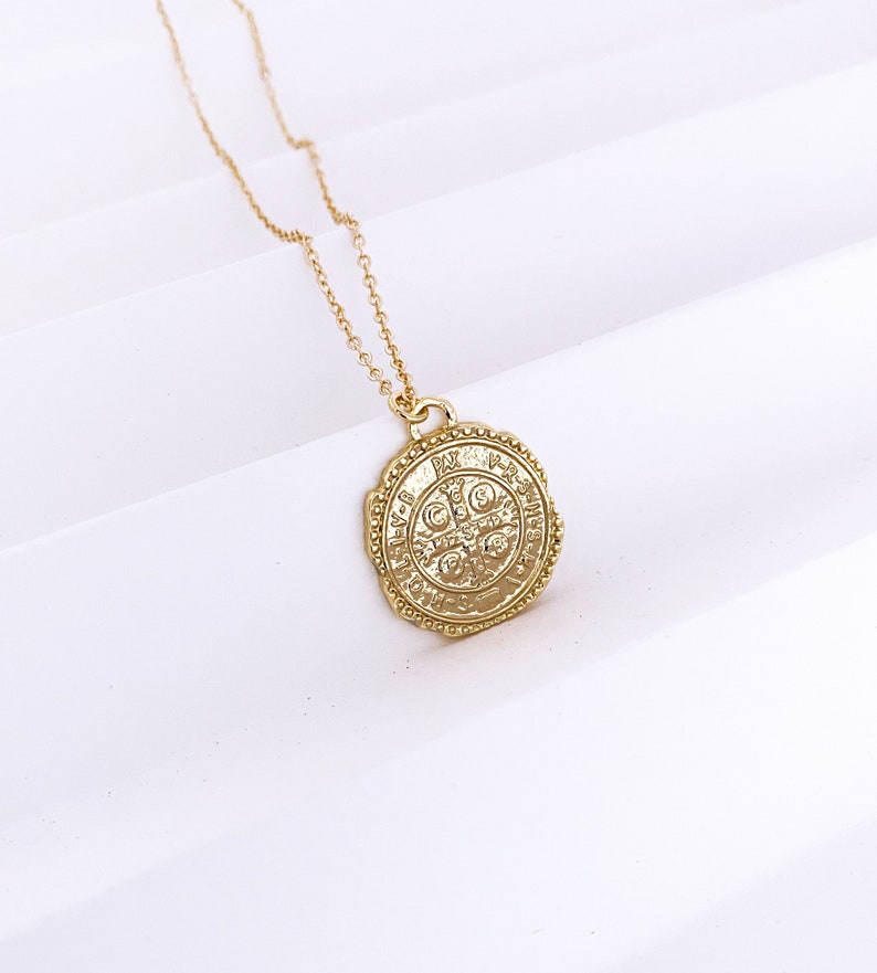 Medallion Cross Necklace Gold Filled, Gold Coin Necklace for Women image 4