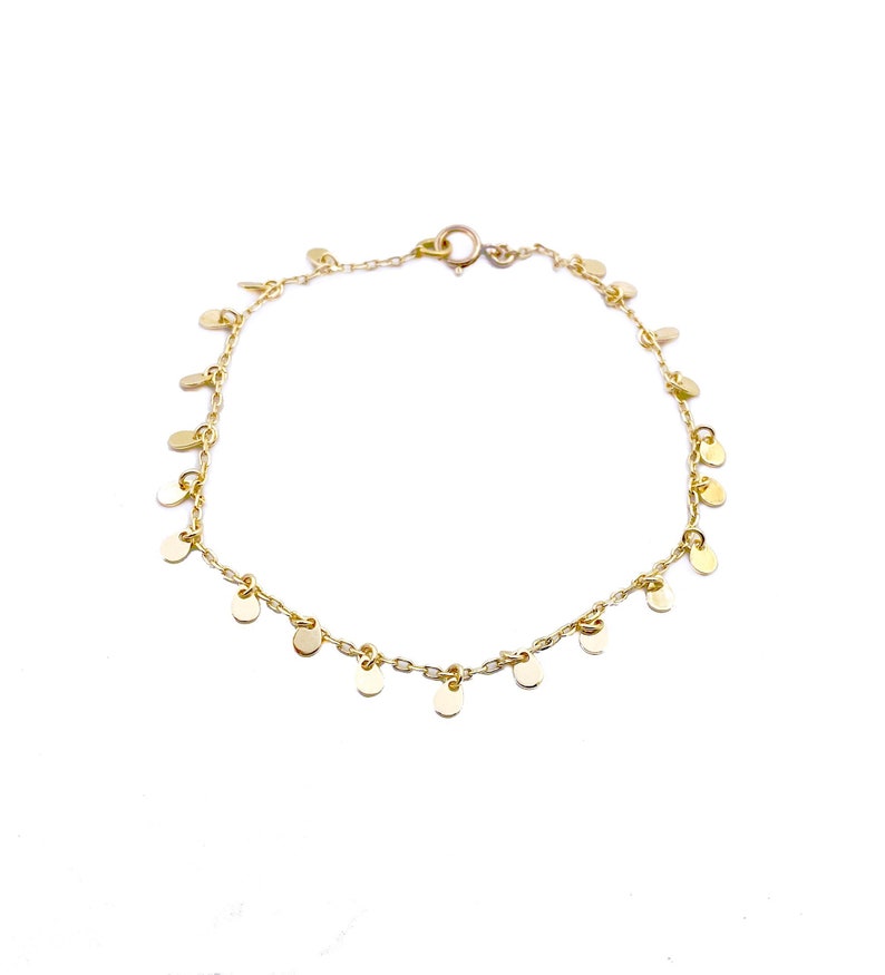 Dangling Coin Charm Bracelet for Women Dainty Minimalist Disc Bracelet Gift for Mom