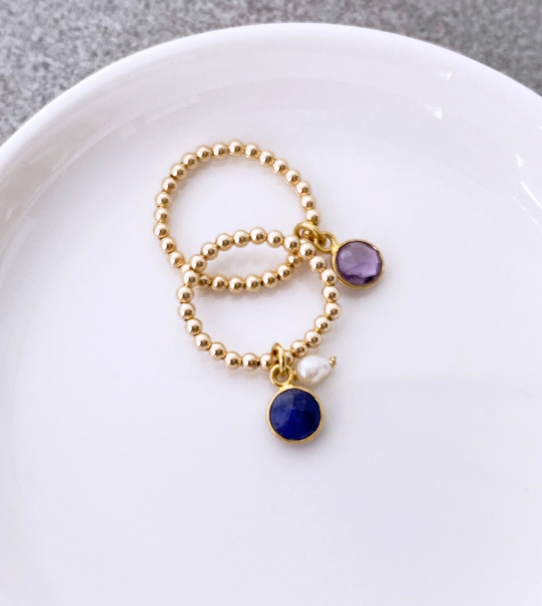 Beaded Birthstone Dangle Charm Ring, Gold Filled Dangle Ring, Dainty ...