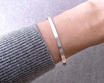 Sterling Silver Cuff Bracelet for Women, Smooth or Hammered Bangle Bracelet 3mm, Stacking Bracelet for Mom