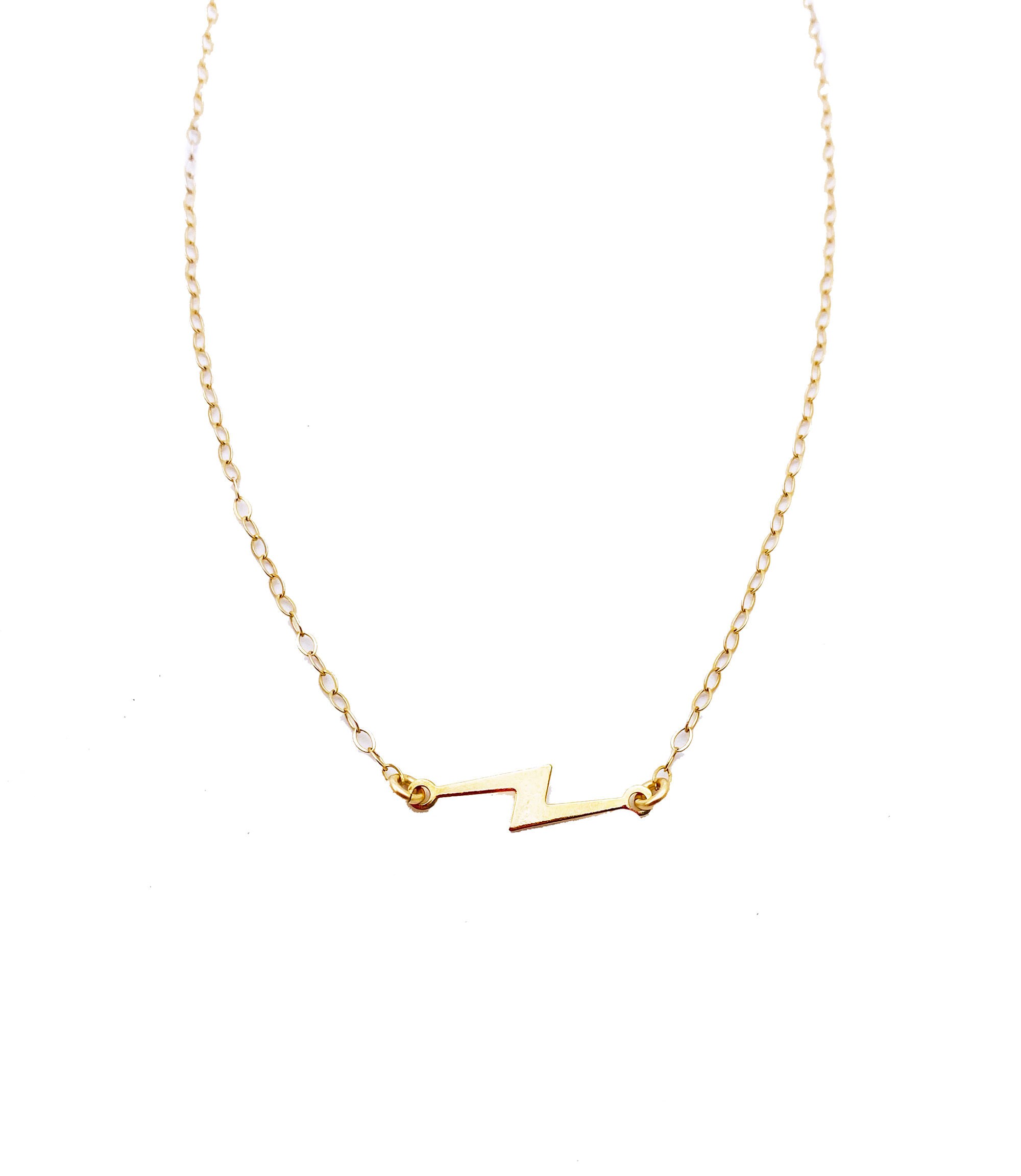 Sideways Lightning Bolt Necklace Gold Filled Minimalist Etsy