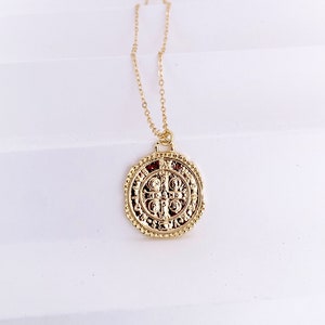 Medallion Cross Necklace Gold Filled, Gold Coin Necklace for Women image 2