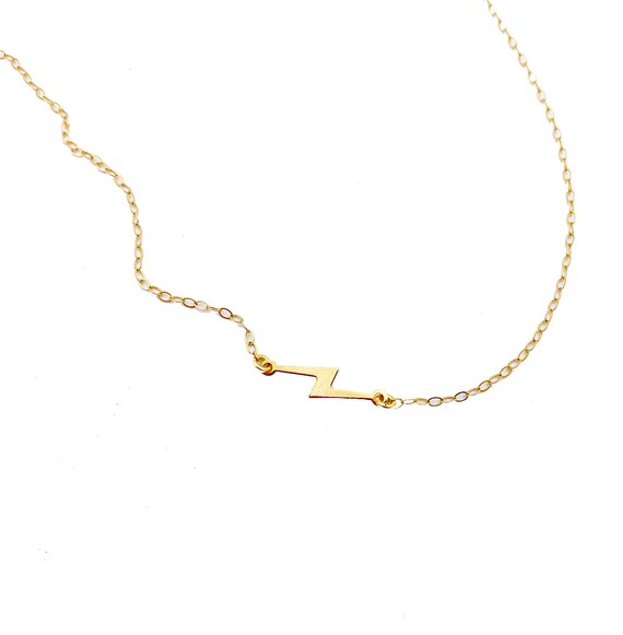 Sideways Lightning Bolt Necklace Gold Filled Minimalist Etsy UK