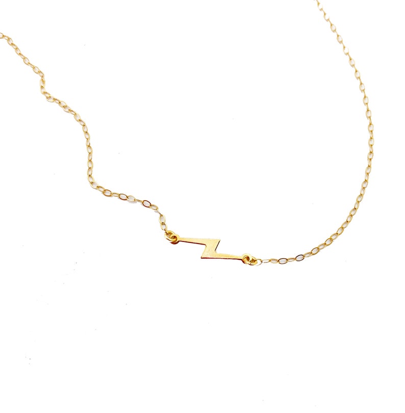 Sideways Lightning Bolt Necklace Gold Filled, Minimalist Dainty Gold Choker Necklace, Gift for Girls image 1