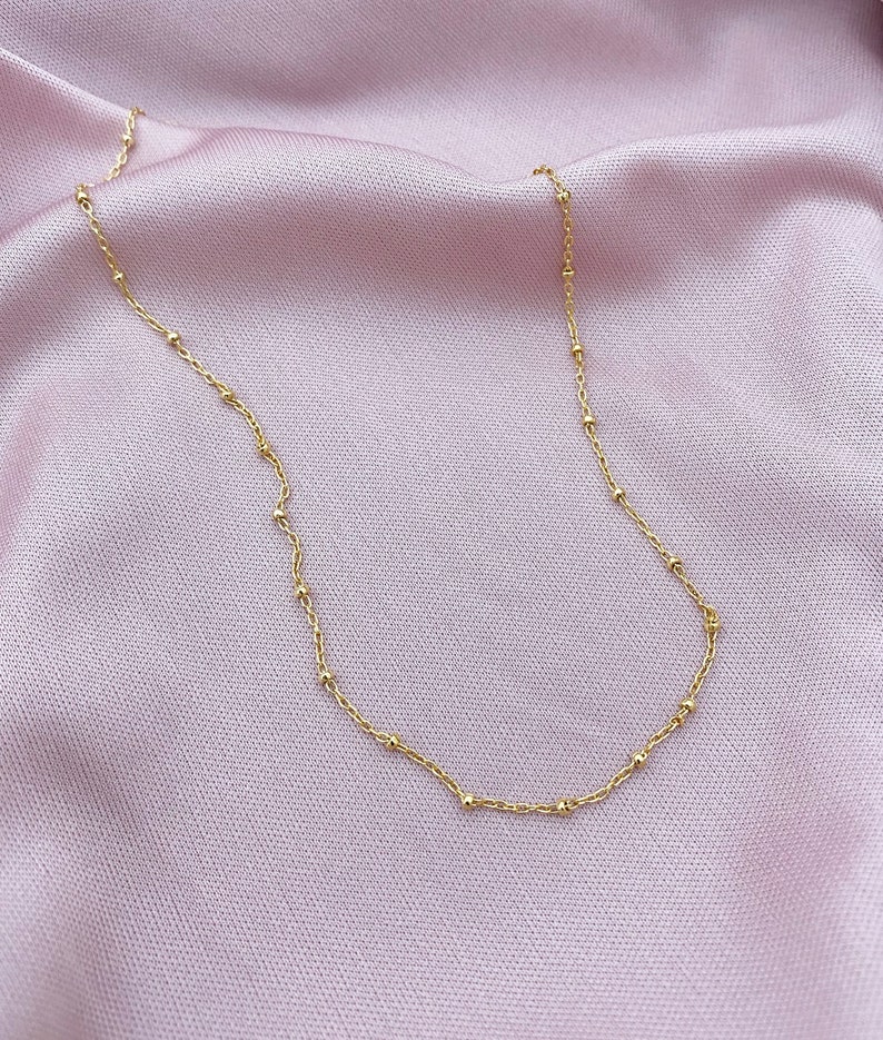 Gold Filled Satellite Necklace or Bracelet, Layering Dotted Chain Choker Necklace, Everyday Minimalist Bracelet for Bridesmaid image 3