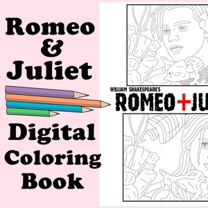 Romeo and Juliet Digital Coloring Book // Instant Print PDF, Indoor Activity, Art Therapy, Coloring Pages, Romance,