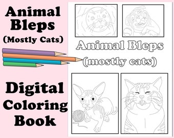 Animal Bleps Digital Coloring Book // Instant Print PDF, Travel Activity, Rainy Day Activity, Secret Santa Gift, Art Therapy, Coloring Pages