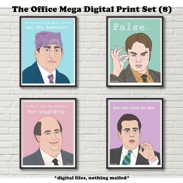 The Office Digital Print Set (8 Prints) // Printable Wall Art, Poster, Digital Download, Wall & Home Decor, Dwight, Jim, Pam, Prison Mike