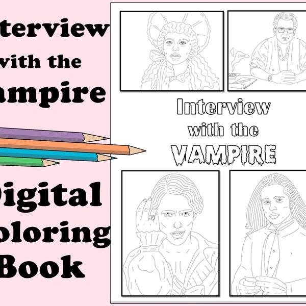 Interview with the Vampire // Instant Print PDF, Halloween Activity, Rainy Day, Art Therapy, Coloring Page, Party Fun, Vampires, Anne Rice