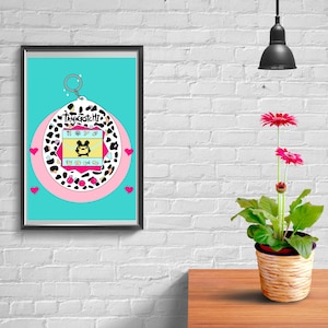 90s Tamagotchi Digital Print // Printable Wall Art, Poster, Digital Download, Home Decor, 90s Kid, Hearts, 90s Toy, Digital Pet, Tamigotchi