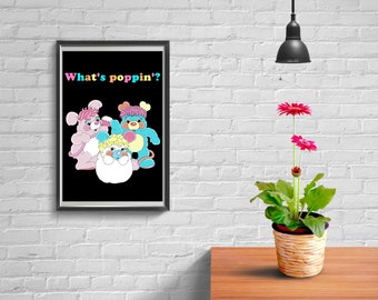 Popples "What's Poppin'" Digital Print // Printable Wall Art, Poster, Download, Home Decor, 90s Cartoon, 90s Toy, 90s Nostalgia, 90s Print