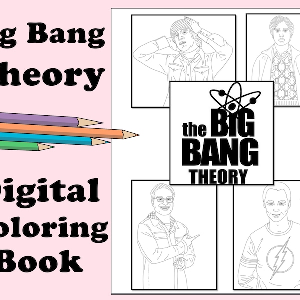 Big Bang Theory Digital Coloring Book // Instant Print PDF, Travel & Rainy Day Activity, Secret Santa Gift, Art Therapy, Coloring Pages