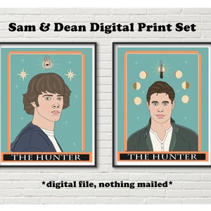Sam & Dean Winchester Digital Print Set // Supernatural, druckbare Wandkunst, Download, Poster, Jensen Ackles, Jared Padalecki, Tarot, Jäger