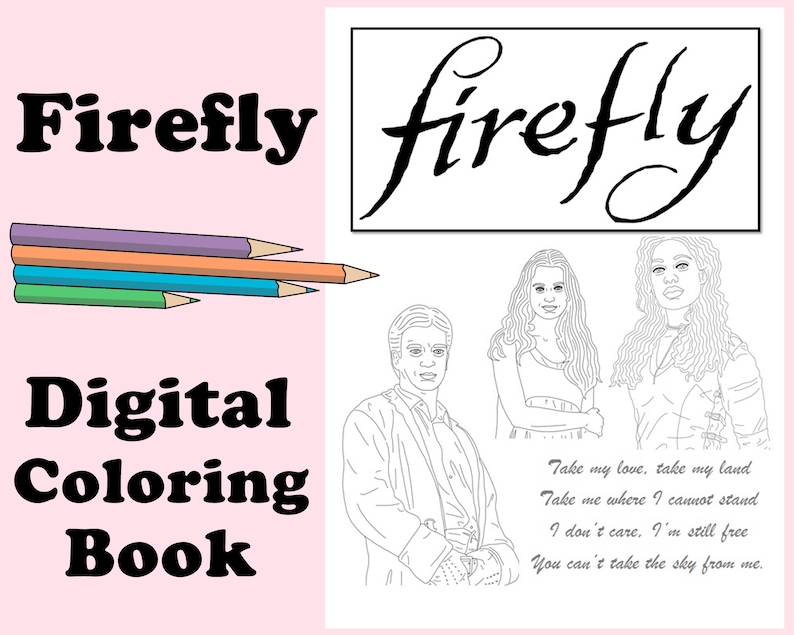 Firefly & Serenity Digital Coloring Book // Instant Print PDF, Travel Activity, Rainy Day, Art Therapy, Coloring Page, Nathan Fillion, River image 1