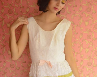 vintage 1960s lace tiered maxi dress with ribbon