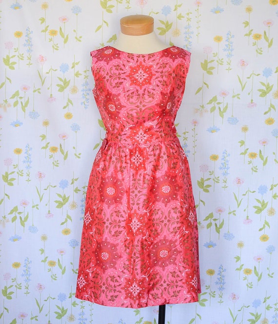 vintage 1960s psychedelic pink silk dress