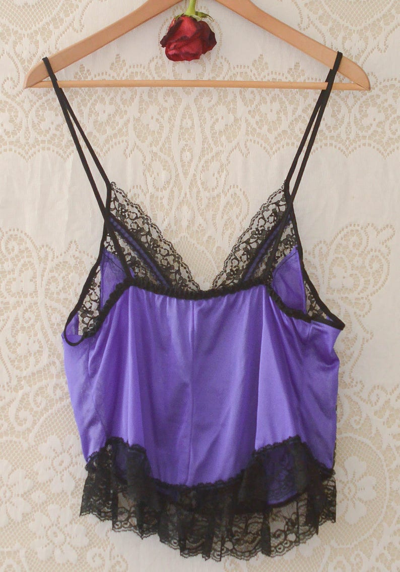 vintage 1980s purple /& black lace ruffle teddy