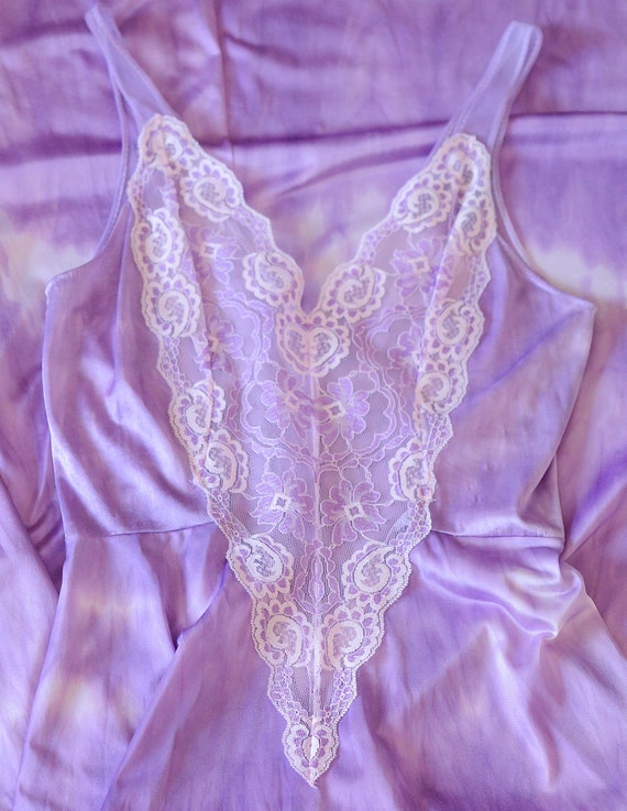 vintage 1970s lilac tie dye slip gown