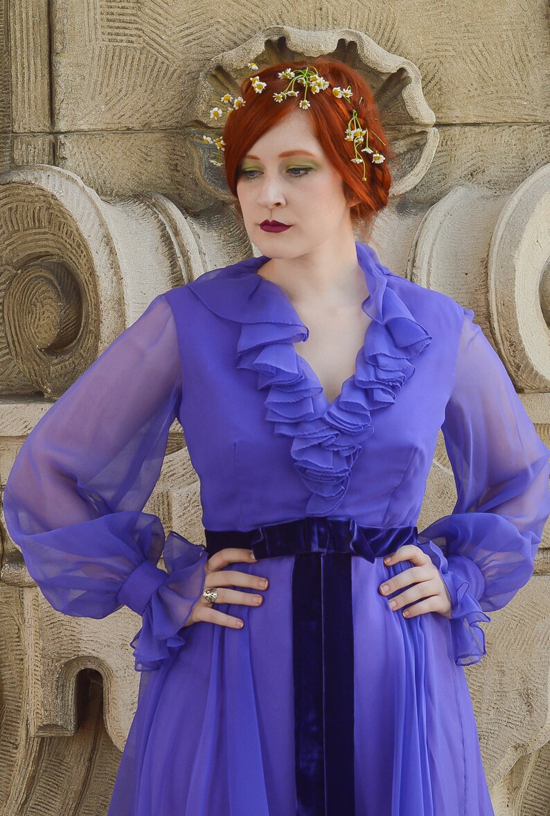 Vintage 1960s purple ruffle baby doll dress with velvet bow Etsy