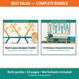 Lean Manufacturing Toolkit Bundle PDF | Root Cause Analysis + 5S Guide | 43 Pages, 5 Whys, 8 Wastes, Worksheets