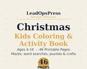 Libro para colorear de Navidad para niños de 4 a 10 años / 46 páginas de actividades imprimibles, laberintos, sopas de letras y rompecabezas.