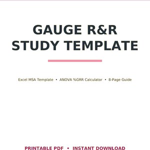 Quality Gauge R&R Study Template Excel | MSA Measurement System Analysis + ANOVA