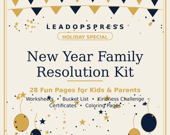 New Year Family Resolution Kit 2027 Printable | Kids Goal Worksheets Bucket List Kindness Challenge