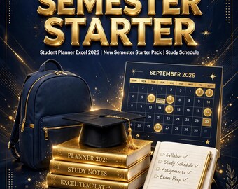 Planificador estudiantil en Excel 2026 / Paquete de inicio para el nuevo semestre / Kit de organización universitaria / Horario de estudio