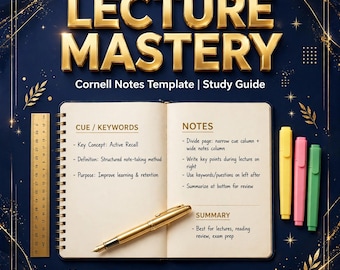Plantilla de apuntes Cornell / Apuntes de clase / Guía de estudio / Planificador estudiantil en Excel