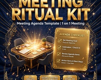 Plantilla de agenda de reuniones en Excel / Planificador de reuniones de equipo / Reuniones individuales / Kit de herramientas para gerentes