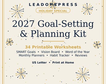 2027 Goal Setting Kit Printable | New Year Planner SMART Goals Vision Board Monthly Habit Tracker