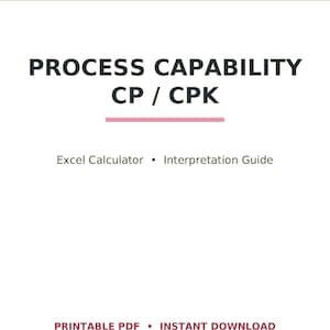 Process Capability Cp Cpk Calculator Excel | Cp Cpk Pp Ppk + Histogram + X-bar R Chart | Quality Digital Download