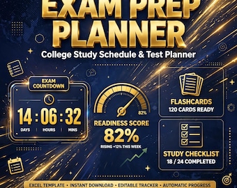 Planificador estudiantil en Excel / Plantilla de preparación para exámenes / Horario de estudio universitario / Planificador de pruebas