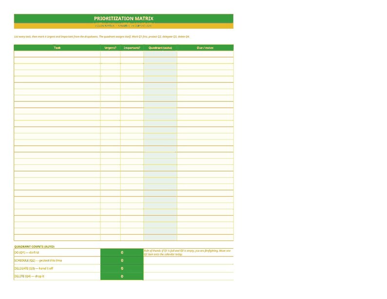 Priority Matri Time Management Planner Excel | Weekly Time Blocking + Eisenhower ...
