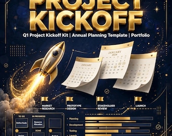 Gestión de proyectos en Excel 2026 / Kit de inicio de proyecto del primer trimestre / Plantilla de planificación anual / Portafolio