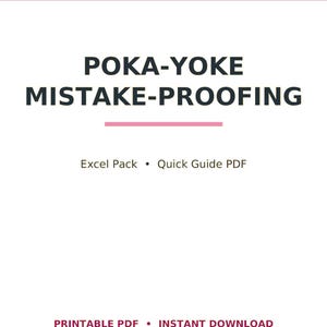 May include: A white document with a magenta header featuring the text LEADOPSPRESS. The title reads POKA-YOKE MISTAKE-PROOFING in dark grey text. Below is the text Excel Pack • Quick Guide PDF and PRINTABLE PDF • INSTANT DOWNLOAD.