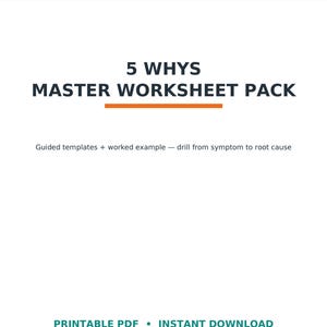 5 Whys Template PDF | Root Cause Analysis Worksheet | Printable Problem Solving Tool for Manufacturing Teams
