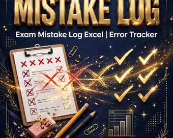 Plantilla de Excel para registro de errores en exámenes / Planificador de estudio para estudiantes / Preparación para exámenes