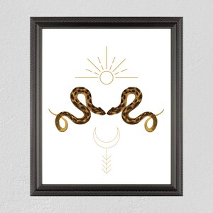 Vintage Snake Poster, Sun and Moon Snake Print, Celestial Snake Print, Snake Wall Art, Printable Wall Art, Wall Art Poster, Digital Download