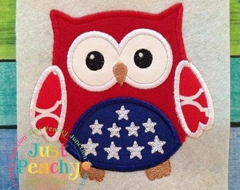USA Star Owl Applique Machine Embroidery Design