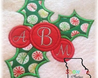 Holly Berry Monogram Applique Machine Embroidery Design