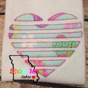 Raggy Striped Heart Applique Machine Embroidery Design