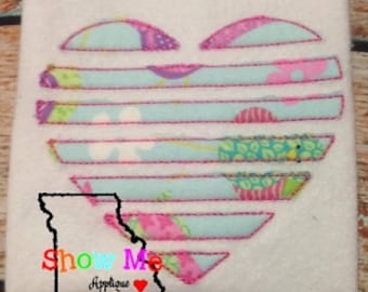 Raggy Striped Heart Applique Machine Embroidery Design