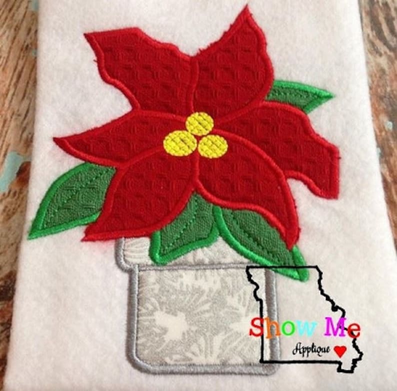 Poinsettia Applique Machine Embroidery Design image 1