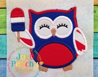 USA Popsicle Owl Applique Machine Embroidery Design