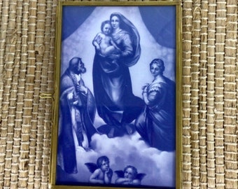 Brass and Glass photo frame with B/W vintage image- photo frame fits 4x6 picture- vignette- religious art- antique art- Raphael