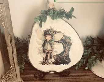 No. 1 Woodland Fairy Hallow, Garden, Enchanted Fairy Forest, Rustic Fairy Home, Wood Slice, Fairy Hidden Dwelling, Wall Plaque, Wall Hanging