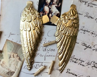 Bright Gold Angel Wings, Each Wing Measures 1.50 W x 5.5 L Tin 1 set, includes one right wing and one left wing, Ornament, Mixed Media